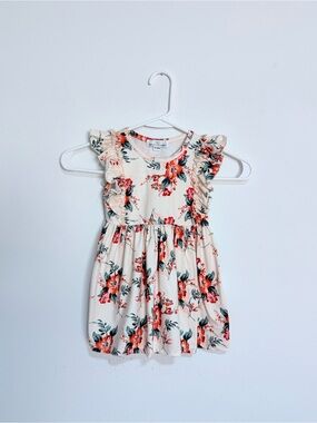 Toddler Girl Pink Coral Floral Ruffle Dress in Cream